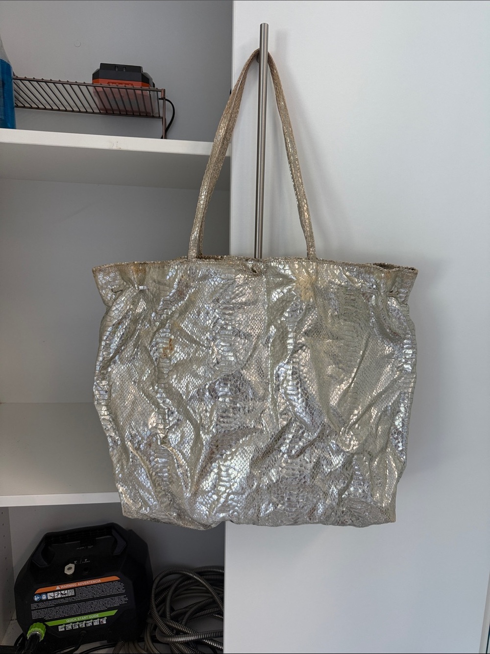Carlos Falchi Metallic Silver Tote Bag - Shimmering Everyday Carry or beach bag